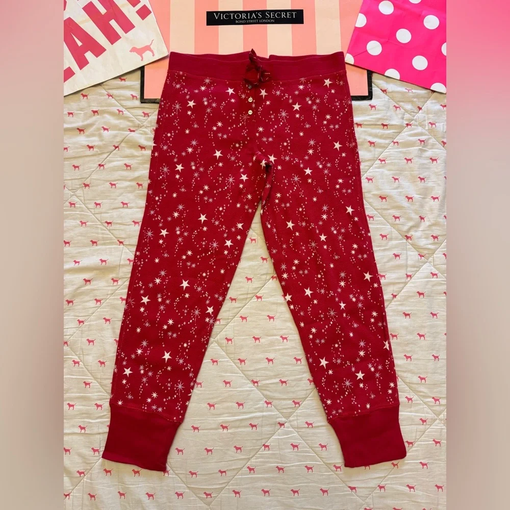 VICTORIA’S SECRET VINTAGE Y2K THERMAL PJ PAJAMA SET HENLEY RED STARS RARE NWT M - Picture 8 of 11